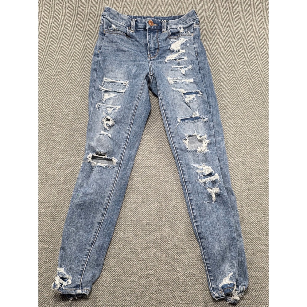 American Eagle Outfitters Womens Jeans Size 2 Short Distressed Skinny Blue Denim